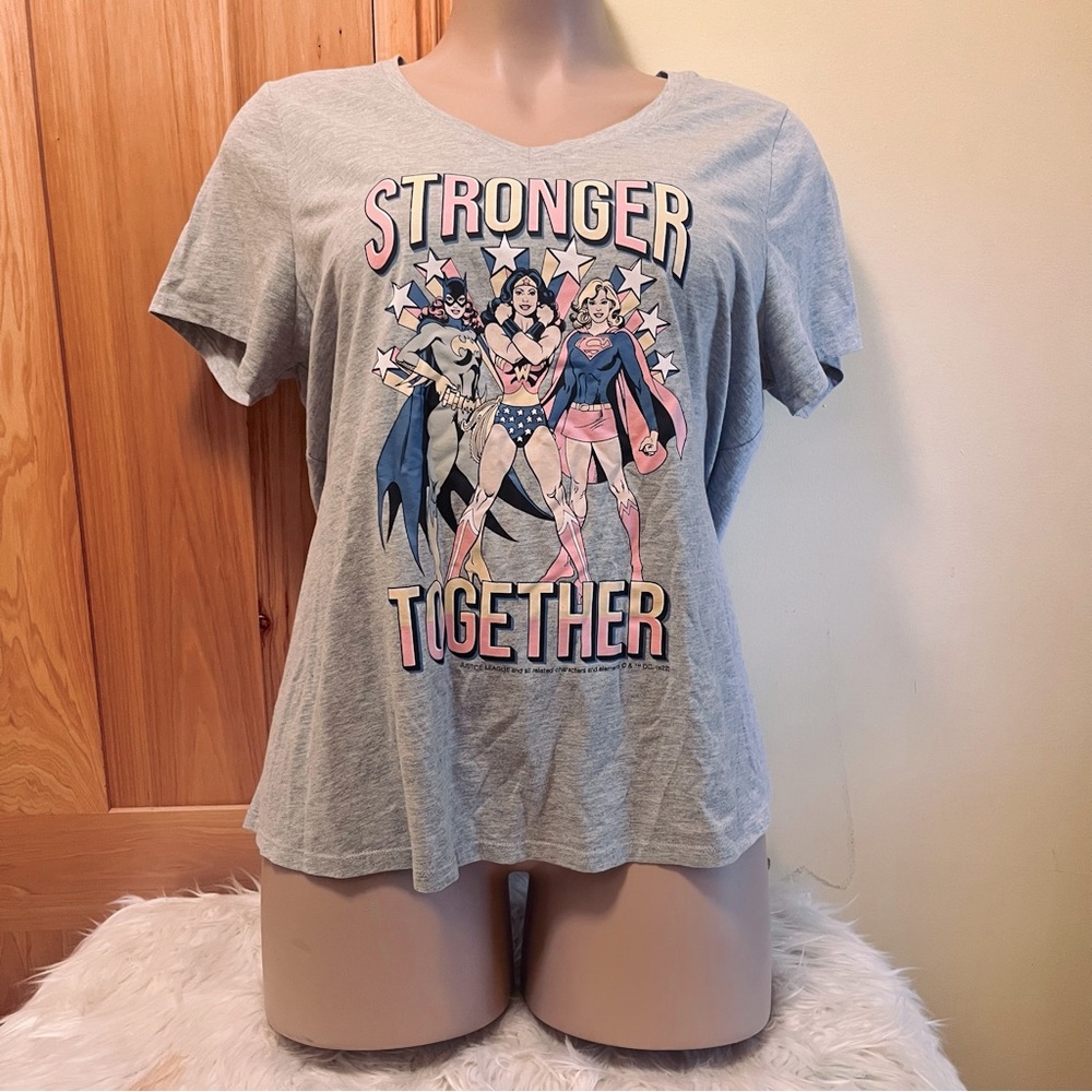 Stronger Together DC Heroines V Neck Plus Size T Shirt